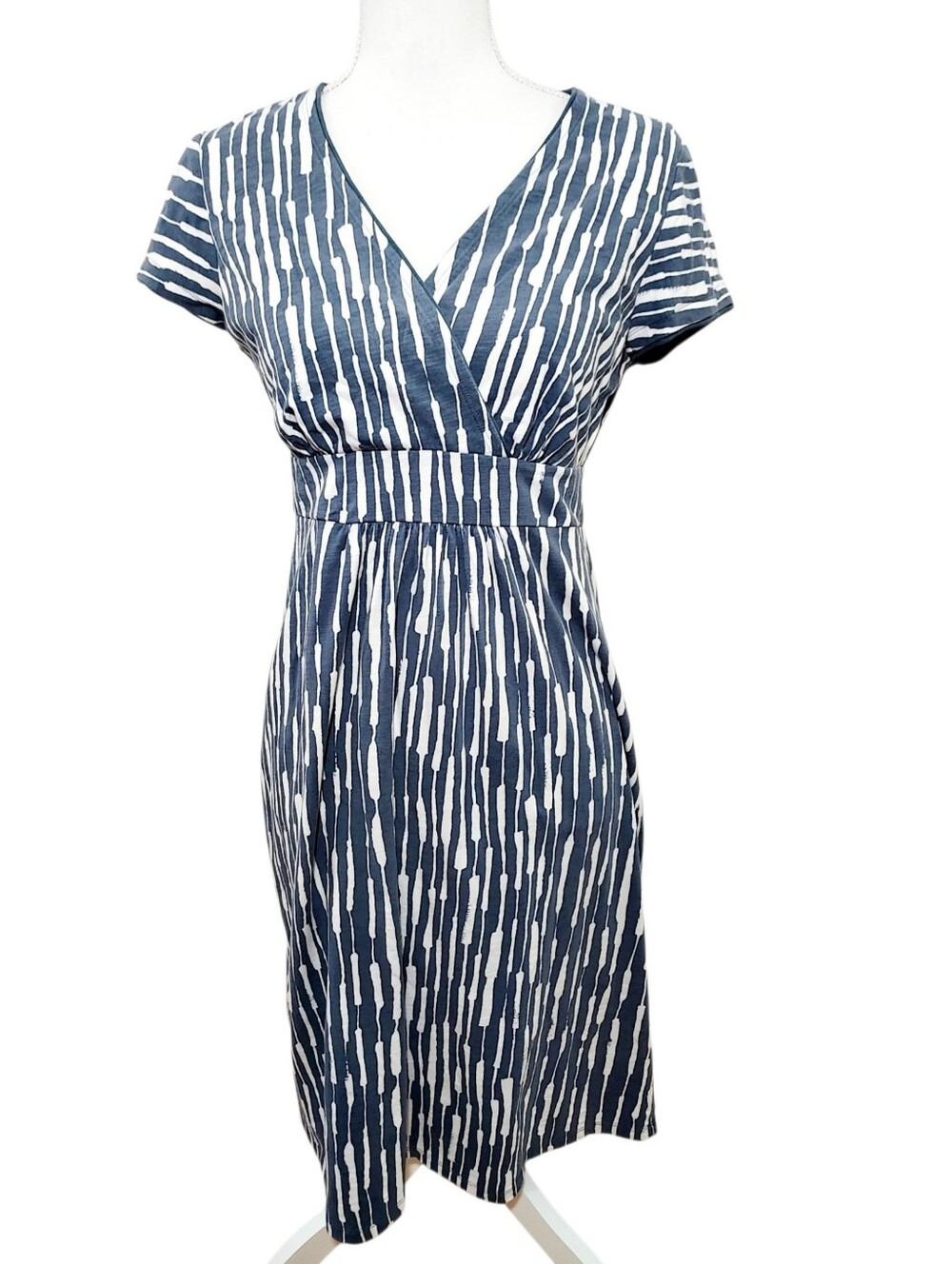 Boden Faux Wrap Gray White Dress 8